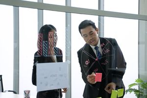 Corporate executives in a leadership setting