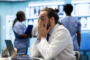 Stressed doctor at work